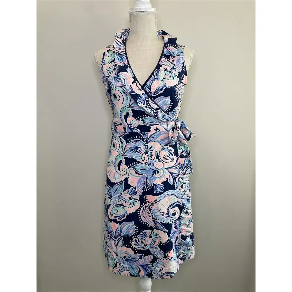 Lilly Pulitzer Romee Wrap Dress Holy Flockamolie Ruffled Sleeveless Preppy S - Picture 2 of 11